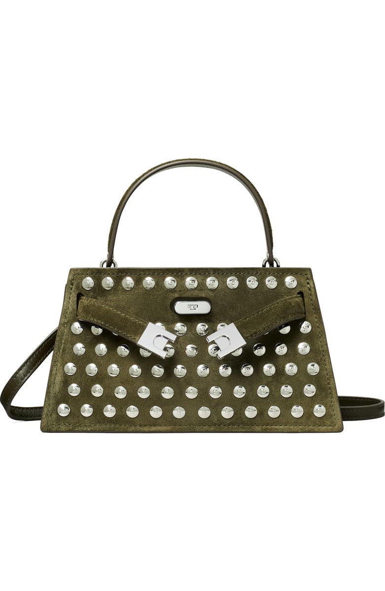 Tory Burch Petite Lee Radziwill Studded Suede Double Bag, Main, color, Dark Green