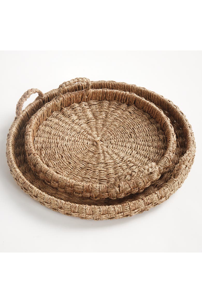 Sawyer Round Trays With Handles, Natural Mendong Rattan, 2pc, Alternate, color, Brown
