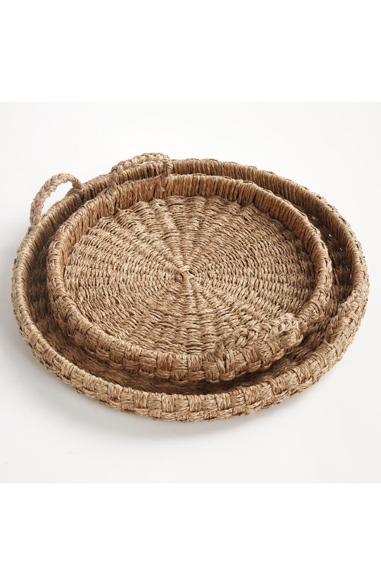 Napa Home & Garden Sawyer Round Trays With Handles, Natural Mendong Rattan, 2pc, Alternate, color, Brown