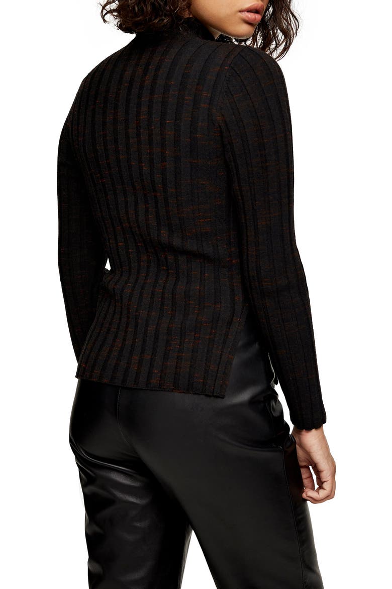 Ribbed Marled Mock Neck Top, Alternate, color, BLACK