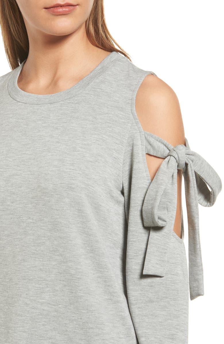 Pleione Cold Shoulder Tie Sleeve Sweatshirt, Alternate, color,