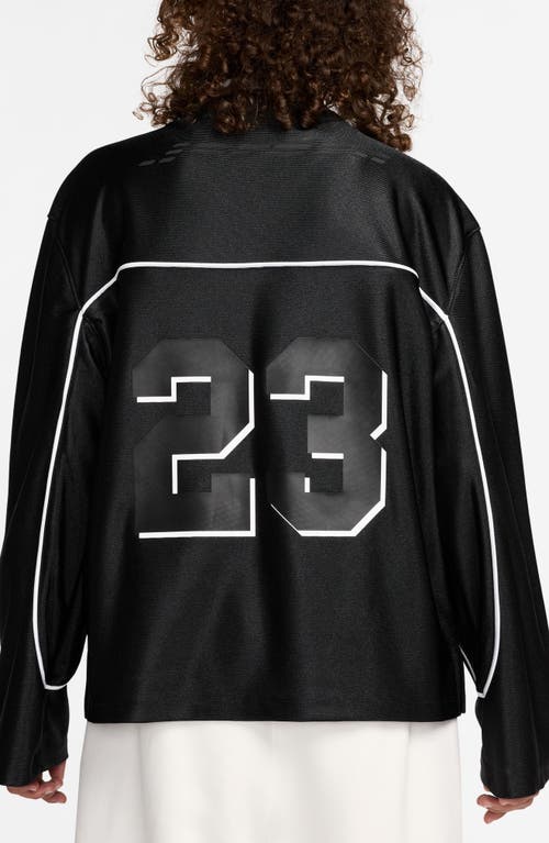 Shop Jordan Oversize Long Sleeve V-neck Jersey Top In Black