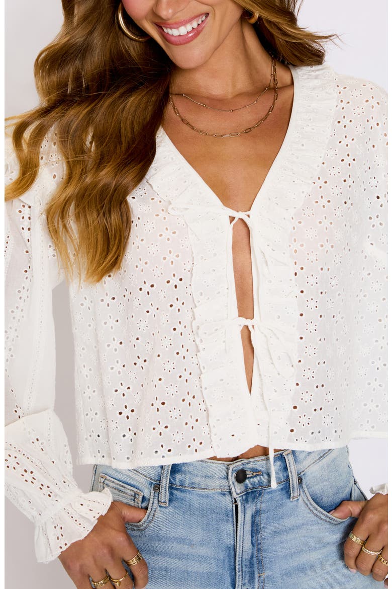Mabel Tie Front Crop Cotton Broderie Anglaise Top, Alternate, color, CREAM