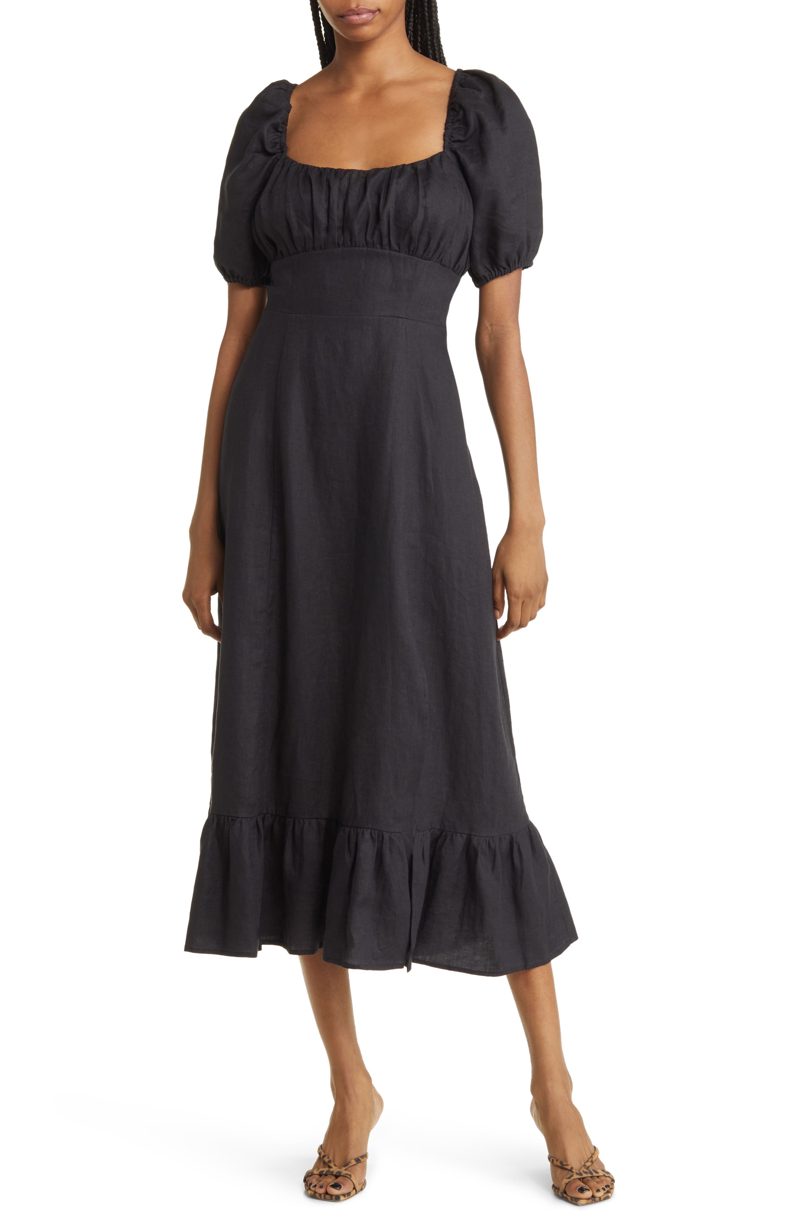 & Other Stories Puff Sleeve Linen Midi Dress
