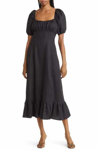 & Other Stories Puff Sleeve Linen Midi Dress