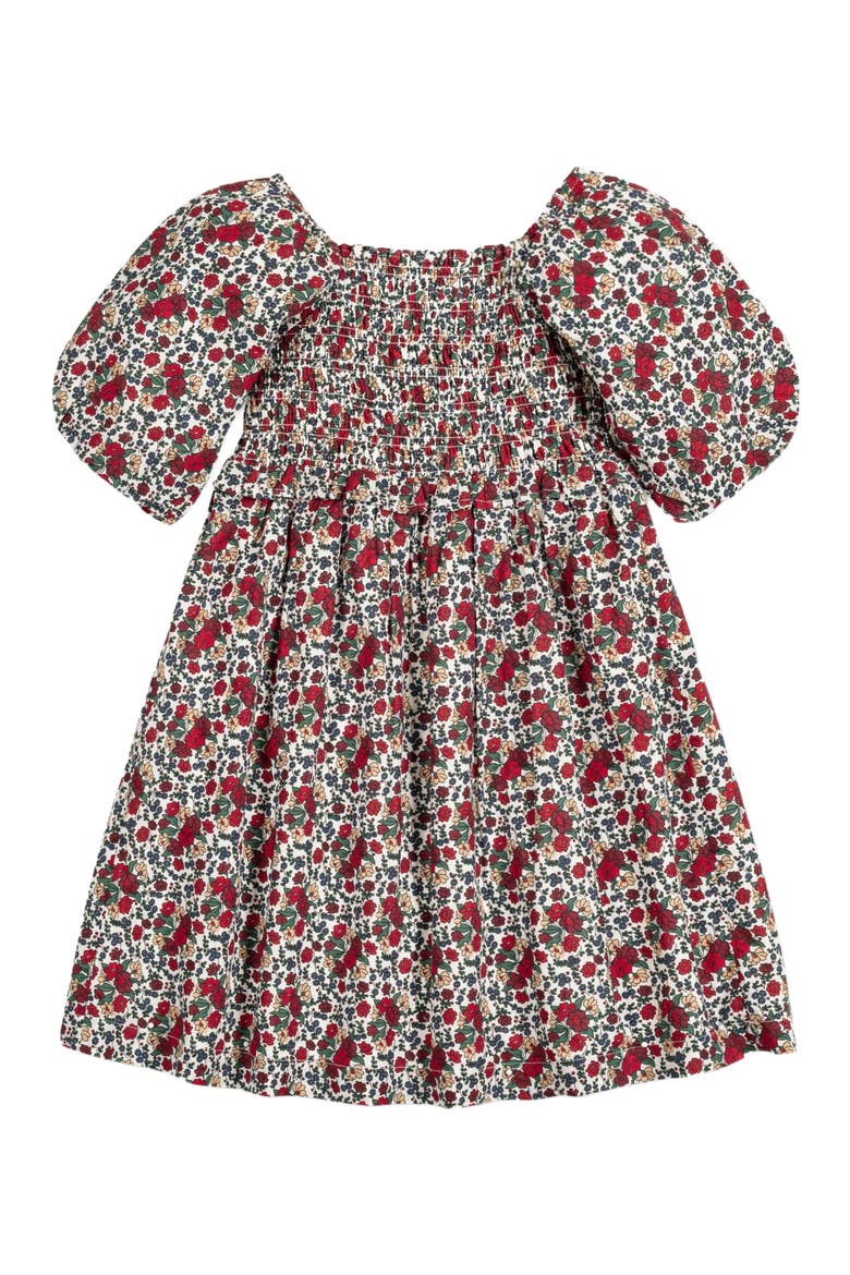 Girls' Organic Smocked Bubble Sleeve Dress, Toddler, Main, color, Holiday Multi Floral