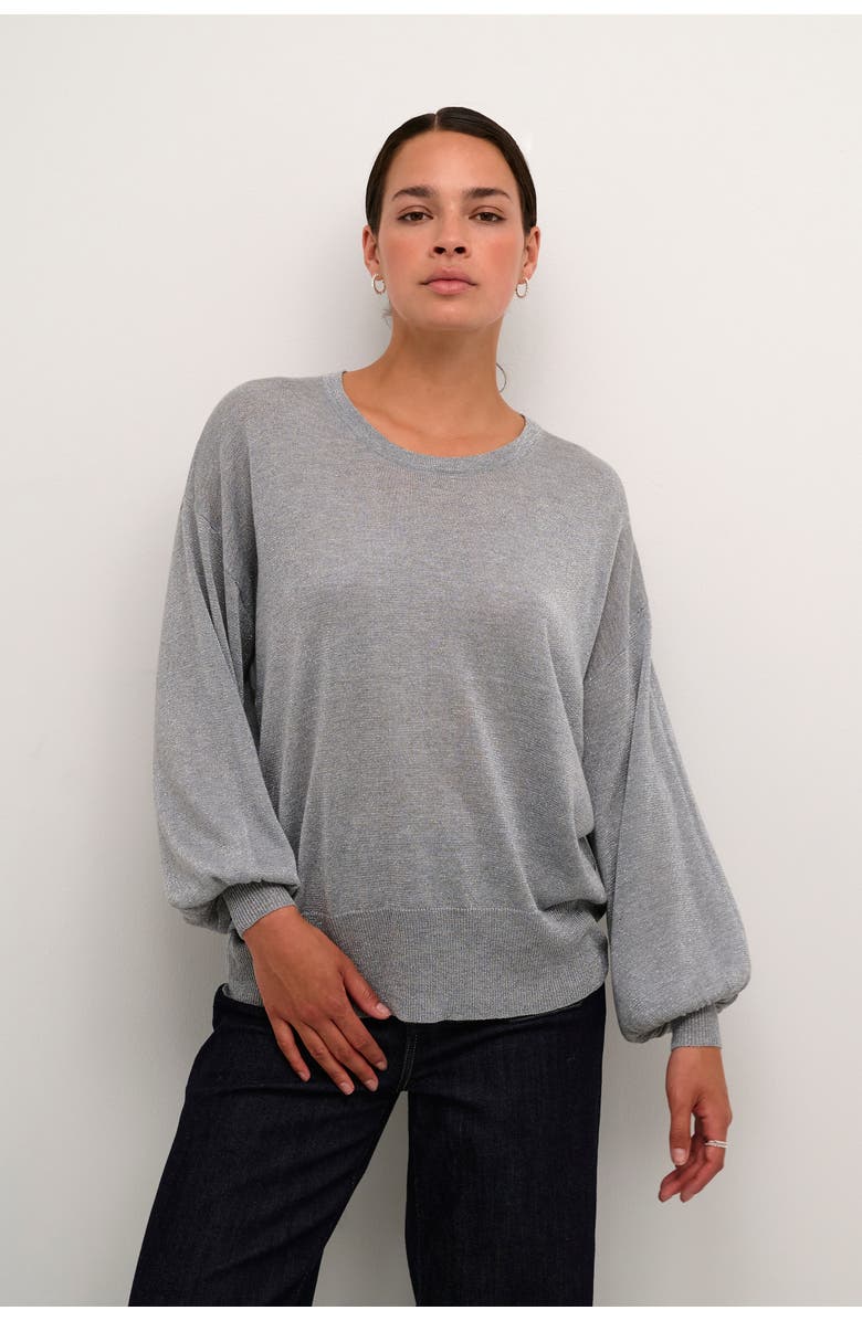 Kaffe KAankra Shimmer Knit Round Neck Pullover, Main, color, Grey Melange