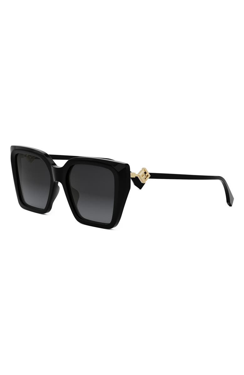 Fendi FF Diamonds 54mm Gradient Square Sunglasses, Alternate, color, Shiny Black / Gradient Smoke