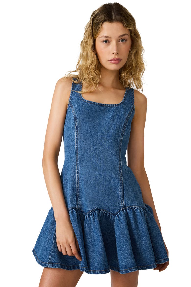 Igga Stretch Cotton Tiered Denim Minidress, Alternate, color, IMPERIAL BLUE