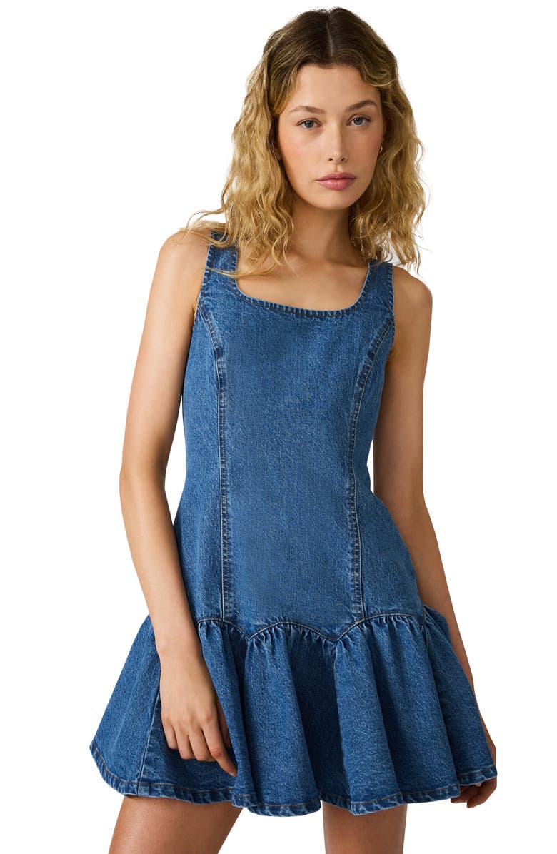 Steve Madden Igga Stretch Cotton Tiered Denim Minidress, Alternate, color, Imperial Blue