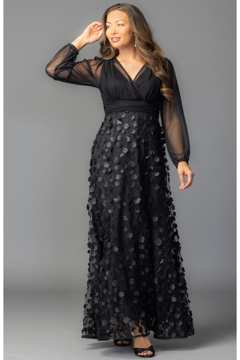 Blossoming Beauty Mesh Evening Gown, Alternate, color, Onyx Blossoms