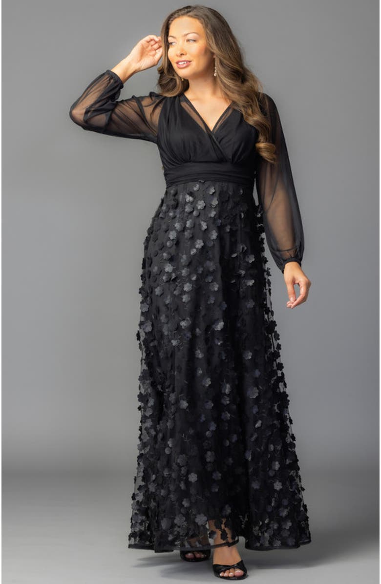 Kiyonna Blossoming Beauty Mesh Evening Gown, Alternate, color, Onyx Blossoms