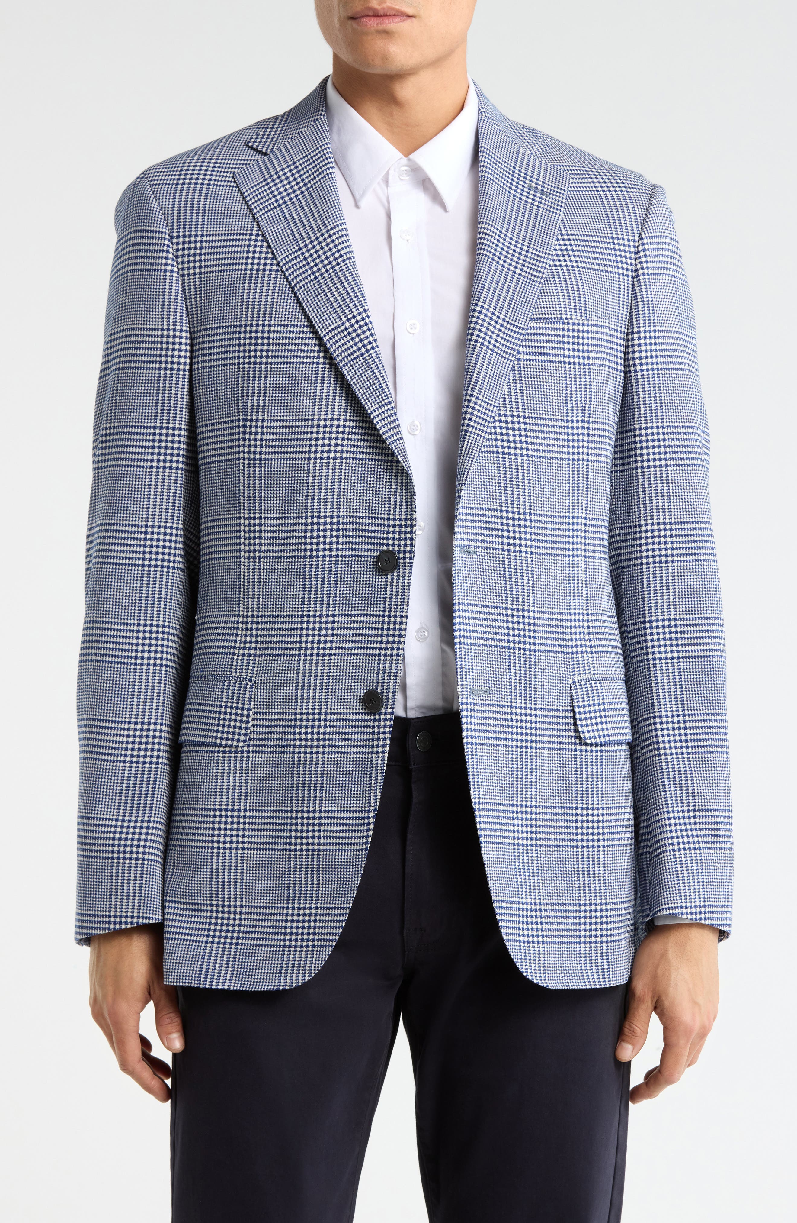 Samuelsohn Blue Plaid Stretch Wool Sport Coat
