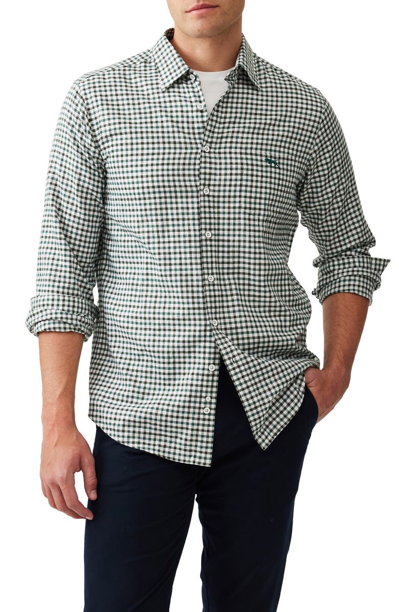 Rodd & Gunn Gebbies Valley Gingham Button-Up Cotton & Linen Shirt, Main, color, Deep Forest