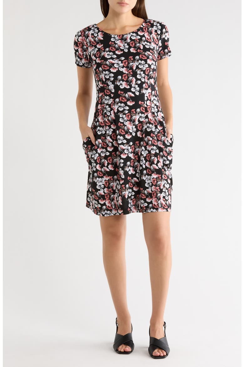 Print Woven Dress, Main, color, BLACK