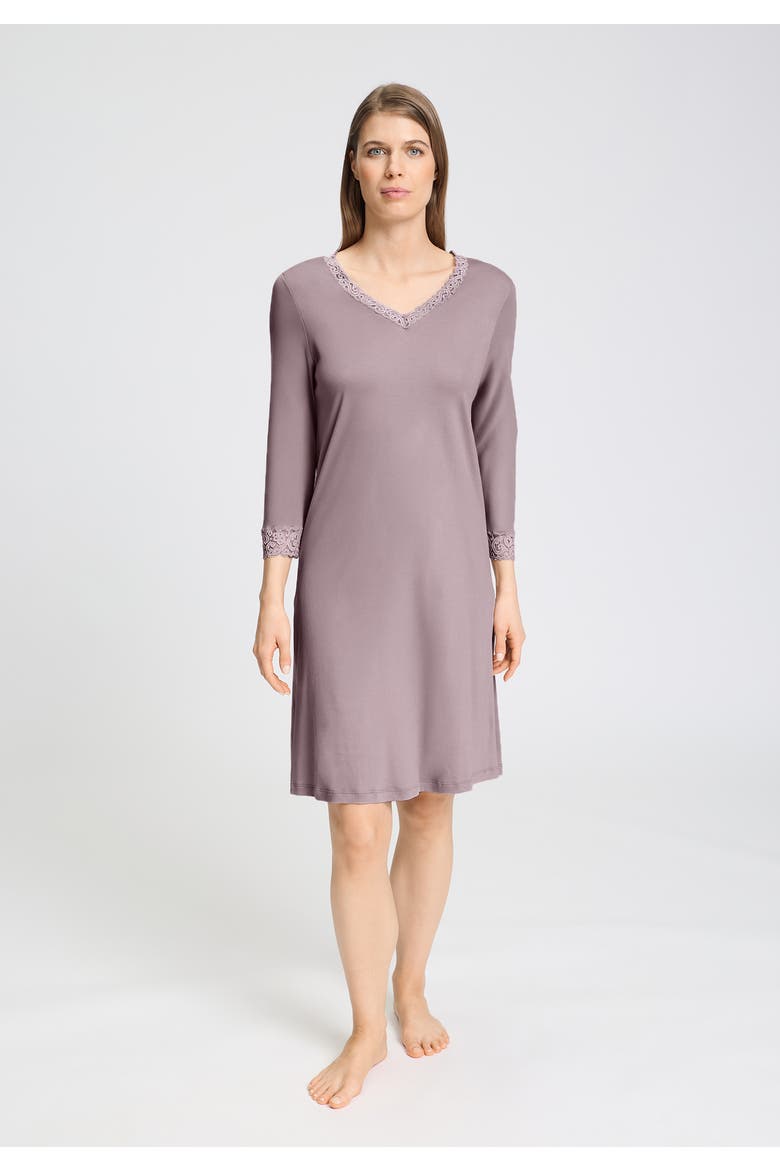 Moments Lace Trim Cotton Nightgown, Alternate, color, Stormy Rose
