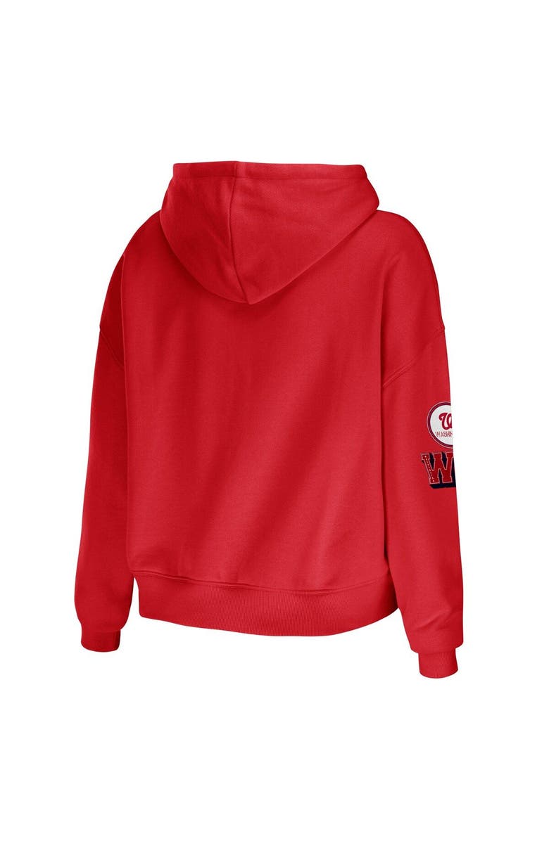 WEAR by Erin Andrews Women's WEAR by Erin Andrews Red Washington Nationals Modest Patches Cropped Pullover Hoodie, Alternate, color, Red