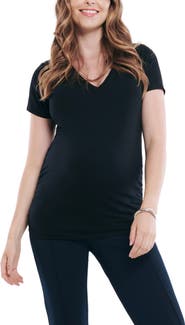 MOTHERHOOD MATERNITY V-Neck Side-Ruched Maternity Short Sleeve Tee