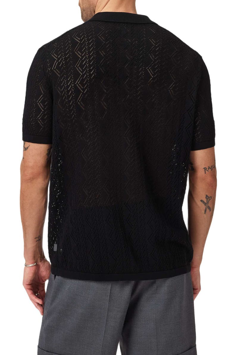 John Varvatos Emil Pointelle Short Sleeve Caridgan, Alternate, color, Black