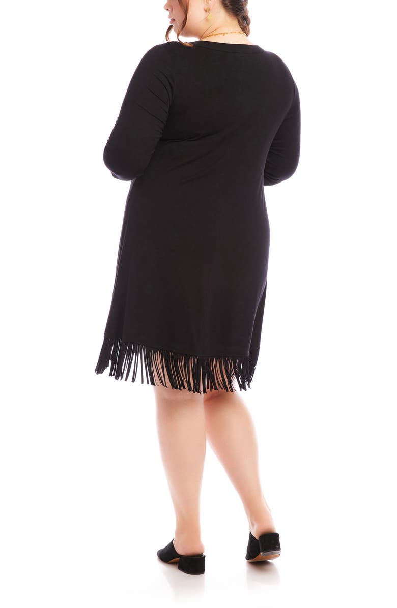 Karen Kane Fringe Trim Scoop Neck Dress, Alternate, color, Black