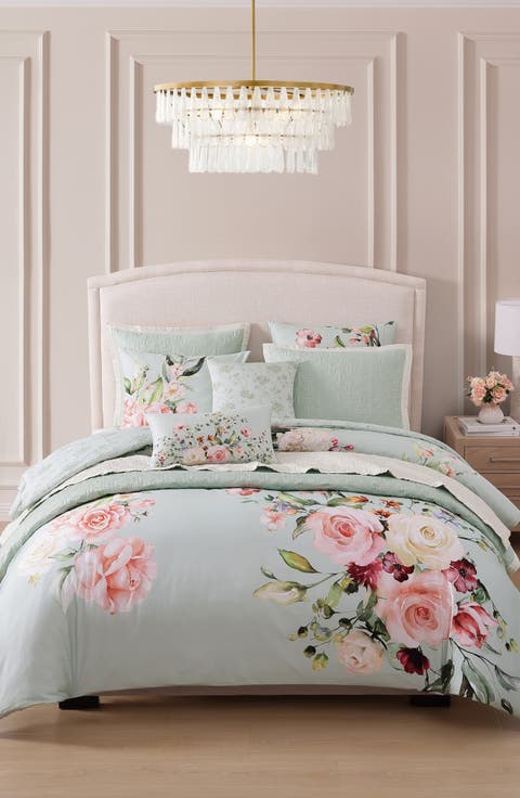 Rose On Misty Green 8-Piece Reversible Comforter Set