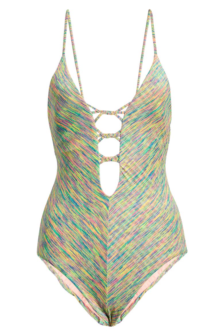 Prismatic Plunge One-Piece Swimsuit, Alternate, color, MULTI