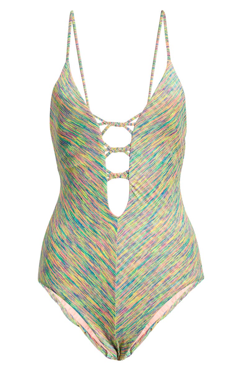 Isabella Rose Prismatic Plunge One-Piece Swimsuit, Alternate, color,