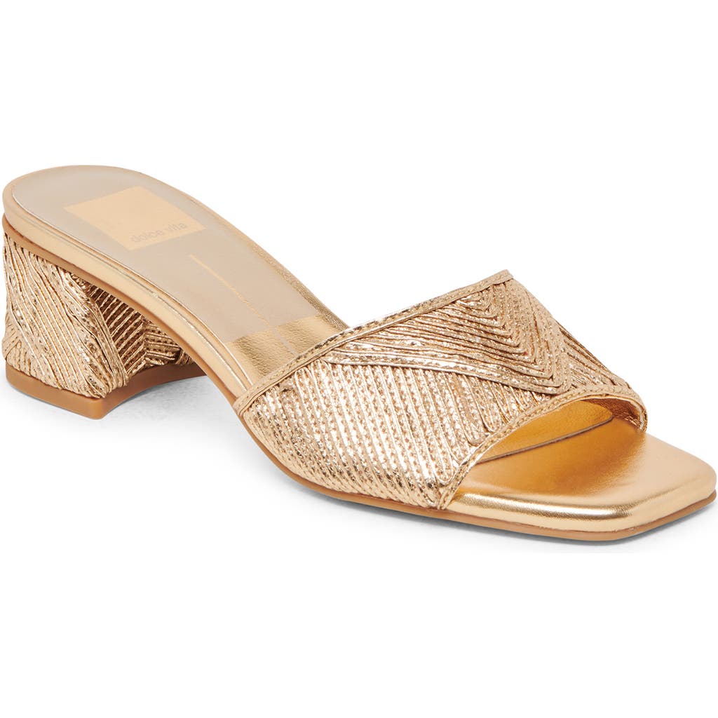 Dolce Vita Briton Deco Block Heel Sandal In Gold Metallic Woven
