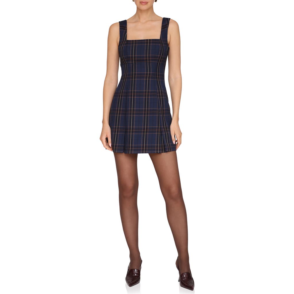 Avec Les Filles Plaid Fit & Flare Minidress In Blue