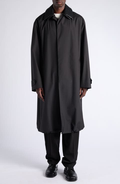 Technical Wool & Silk Trench Coat with Removable Intrecciato Collar