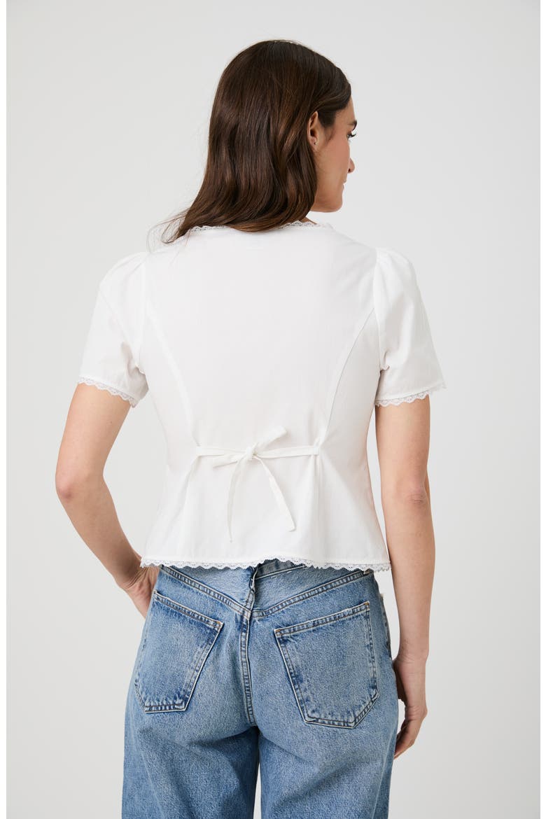 Lace Trim Button-Up Top, Alternate, color, LINEN WHITE