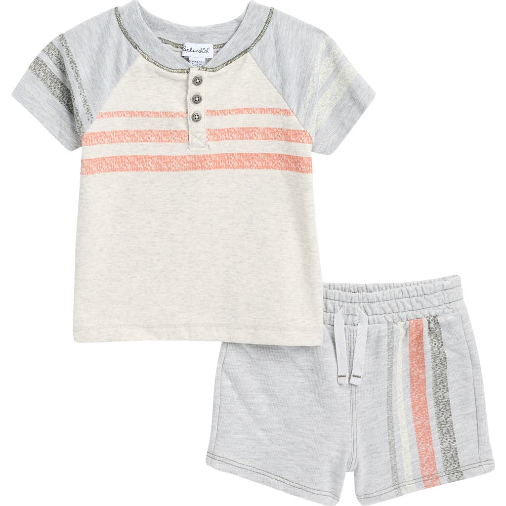 Splendid Stripe Henley T-shirt & Shorts Set In Gray