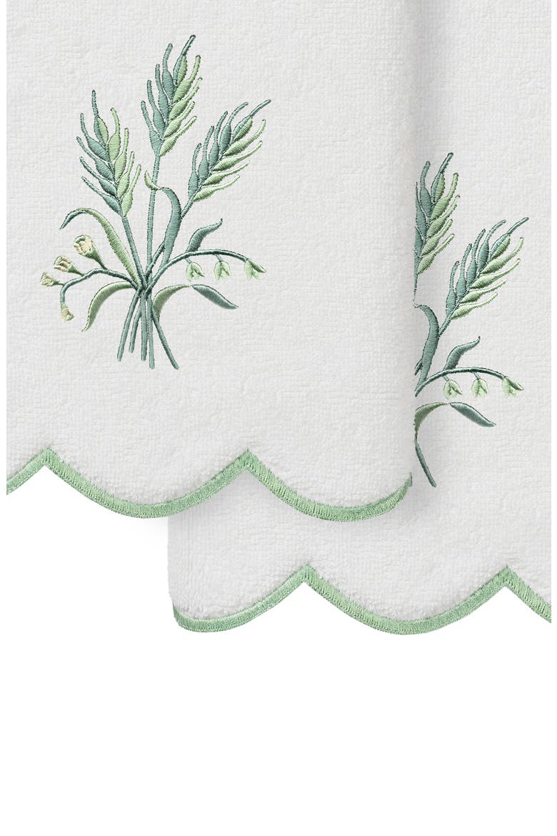 Whitney Scallop Set of 2 Turkish Cotton Hand Towels, Alternate, color, WHITE/ GREEN