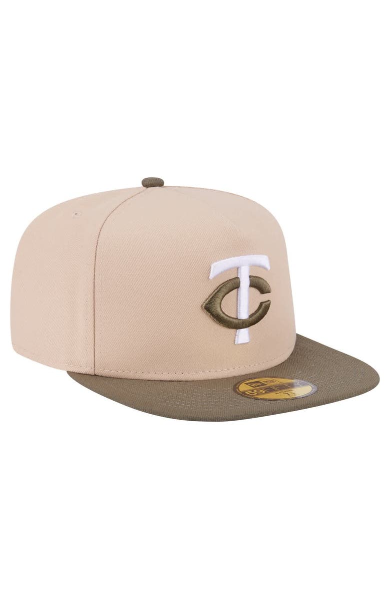 New Era Men's New Era Light Beige/Olive Minnesota Twins Two-Tone Color Pack A-Frame 59FIFTY Fitted Hat, Alternate, color, 