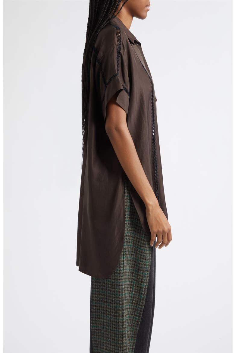 Timour Silk Shirt with Crochet Trim, Alternate, color, MOLASSES