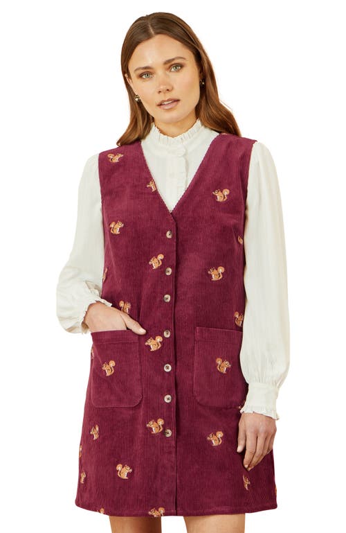 Yumi Cord Tunic Dress With Pockets In Burgundy