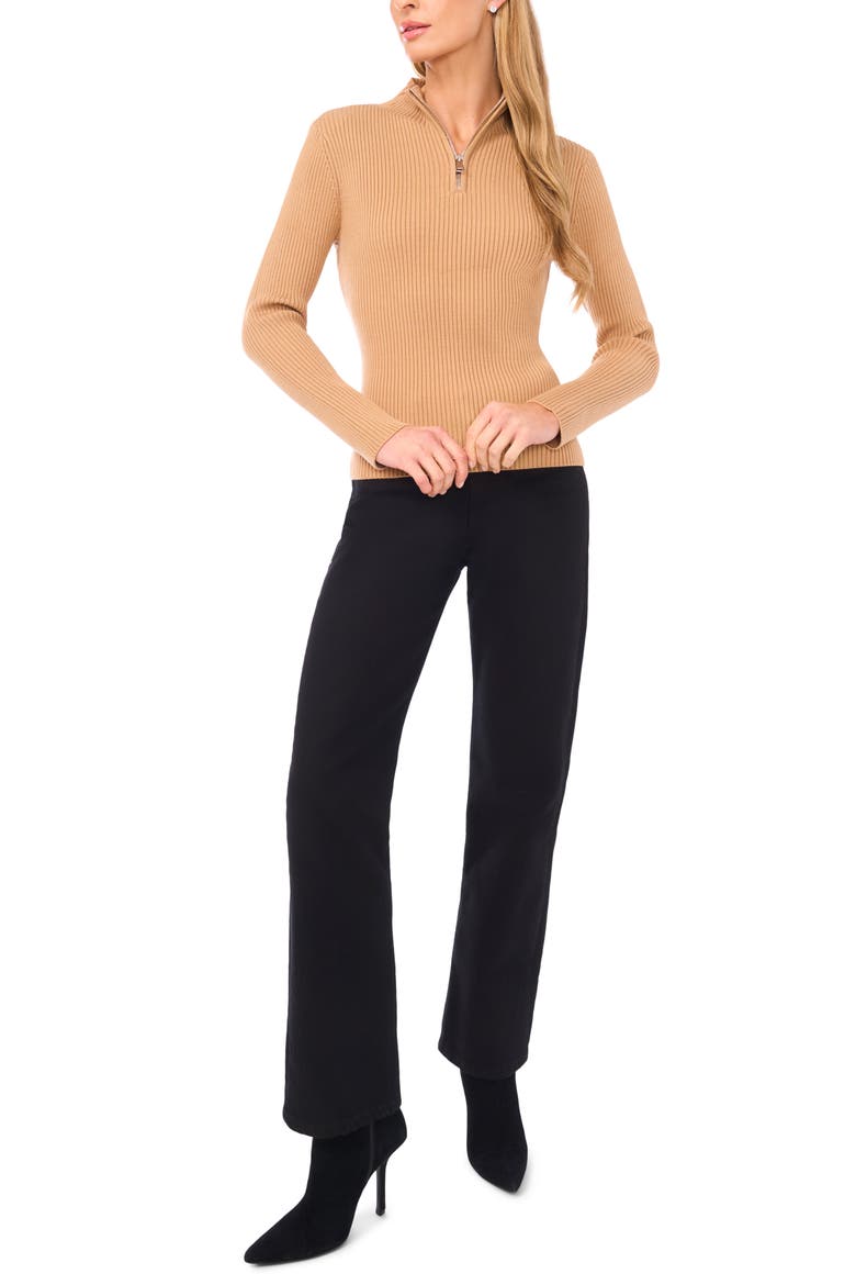 Rib Quarter Zip Sweater, Alternate, color, LATTE HEATHER