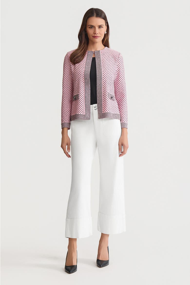 Family Savvy Heritage Shell Stitch Knit Jacket, Main, color, Perfect Pink/Black