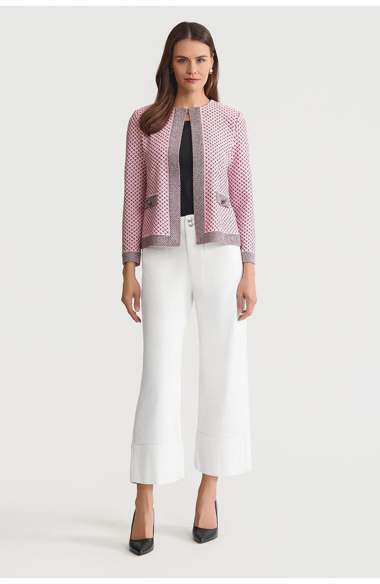 Ming Wang Family Savvy Heritage Shell Stitch Knit Jacket, Main, color, Perfect Pink/Black