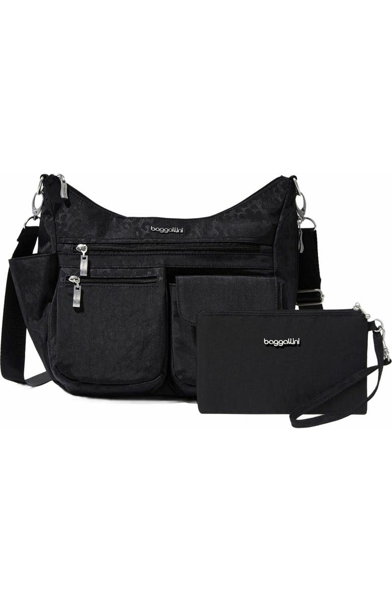 BAGGALLINI Modern Everywhere Hobo Crossbody Bag with Wristlet, Main, color, Black Cheetah Emboss