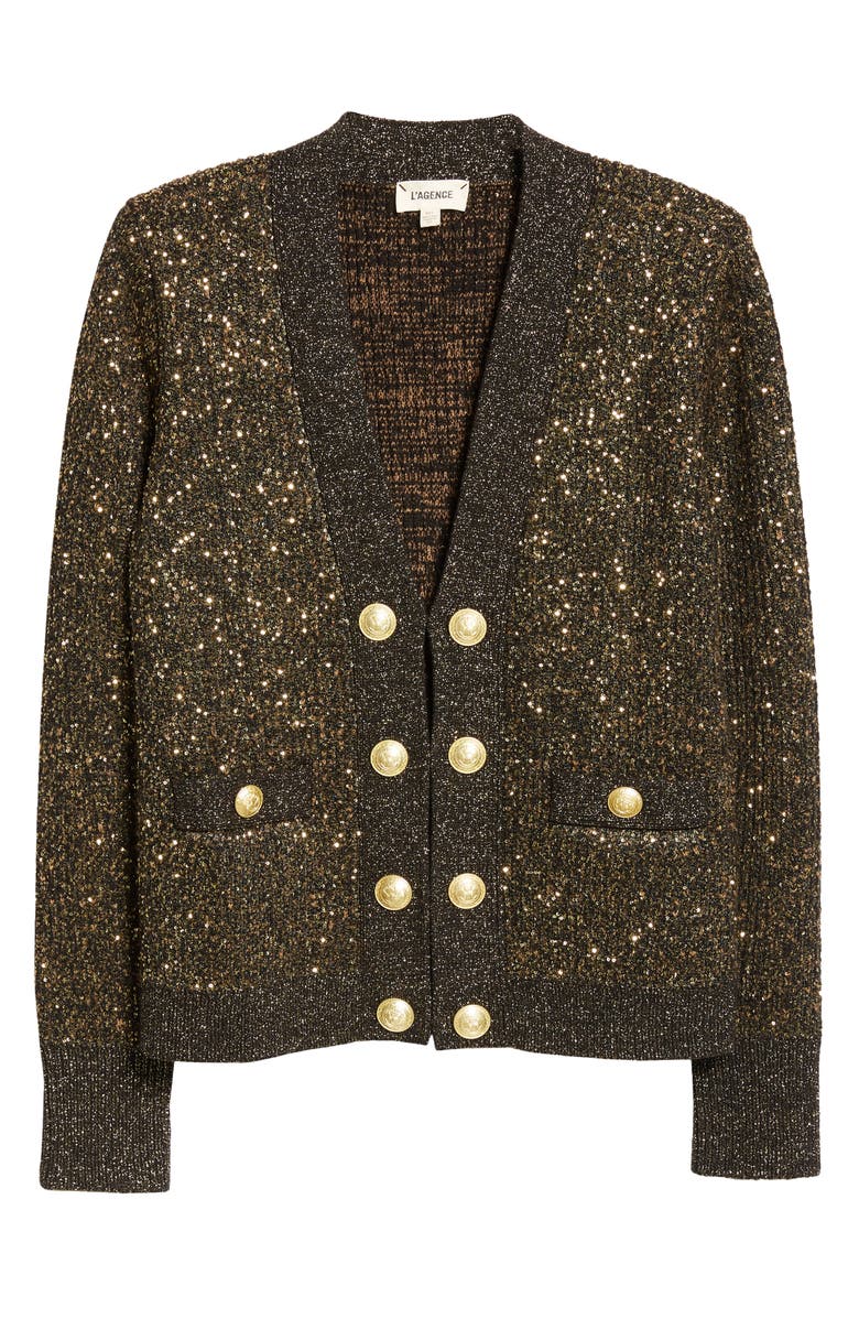 L'AGENCE Jinny Sequin Cardigan, Alternate, color, Black/ Gold Sequin