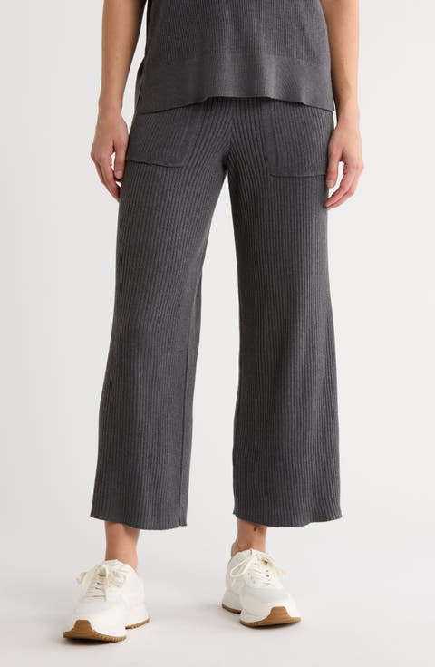 Rib Knit Wide Leg Crop Pants