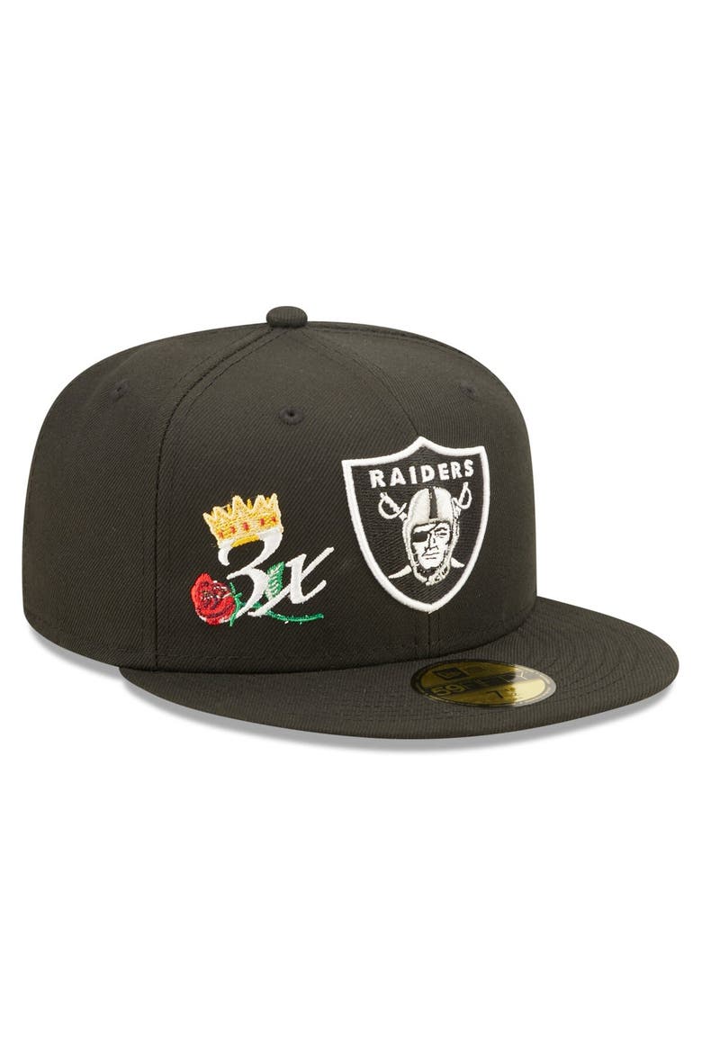 Men's New Era Black Las Vegas Raiders Crown 3x Super Bowl Champions 59FIFTY Fitted Hat, Main, color, Black