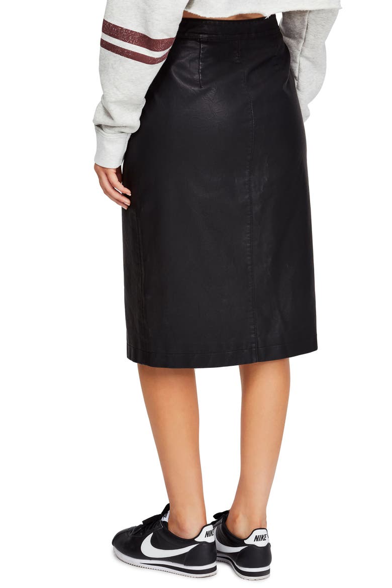Wrapped Up Faux Leather Skirt, Alternate, color, BLACK