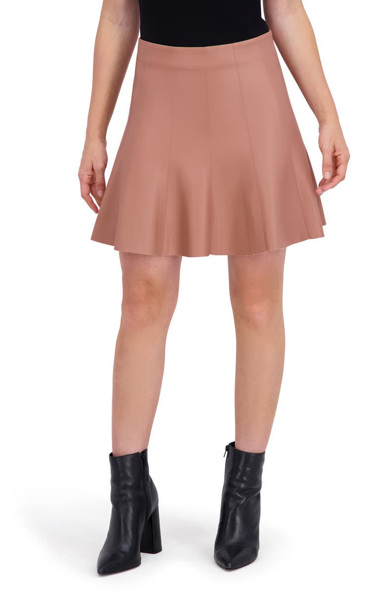 Ookie & Lala Supersoft Faux Leather Flounced Miniskirt, Main, color, Mocha