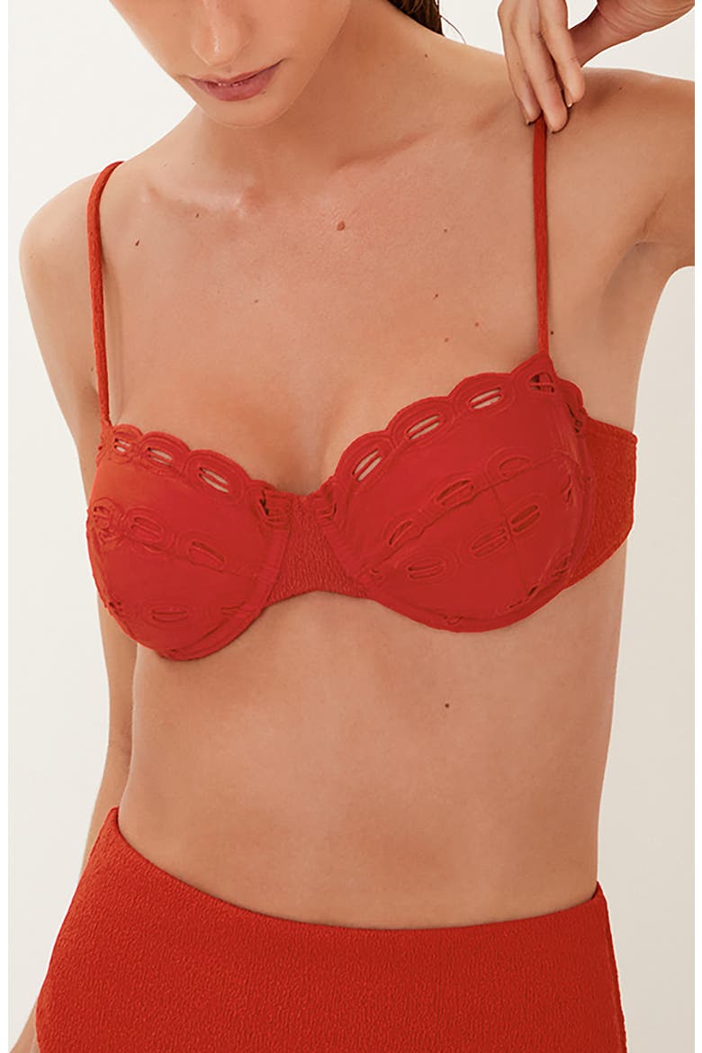 Naya Nissi Cotton Eyelet Underwire Bikini Top, Main, color, RED