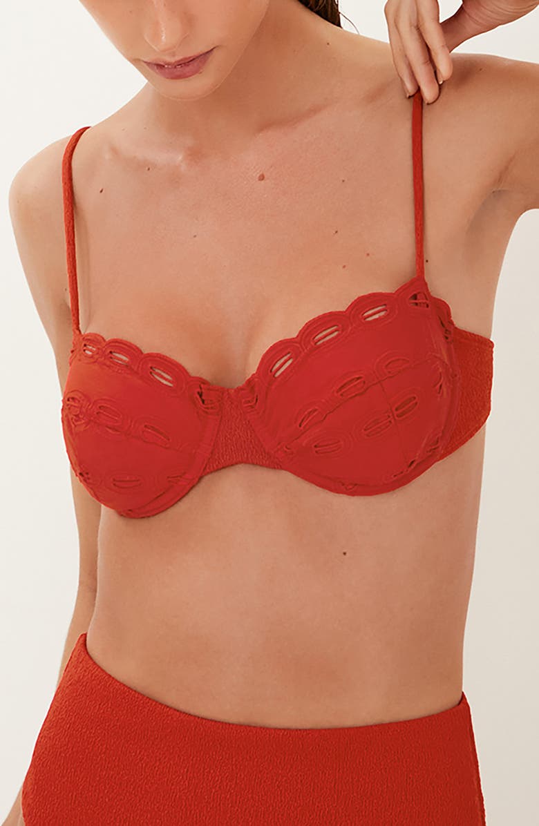 ViX Paula Hermanny Naya Nissi Cotton Eyelet Underwire Bikini Top, Main, color, Red