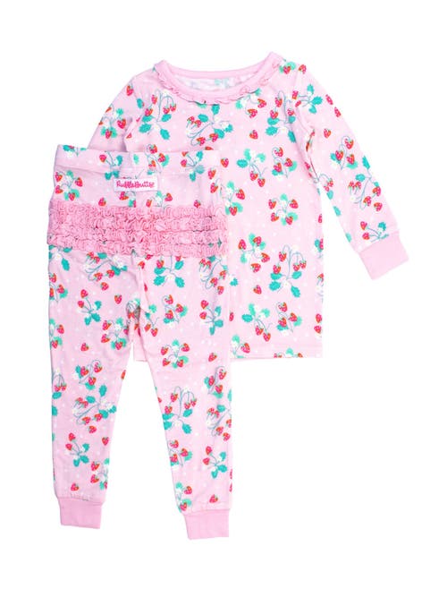Rufflebutts Softsnooze Toddler Girls Ruffle Long Sleeve Pajama Set In Sweet As Strawberries