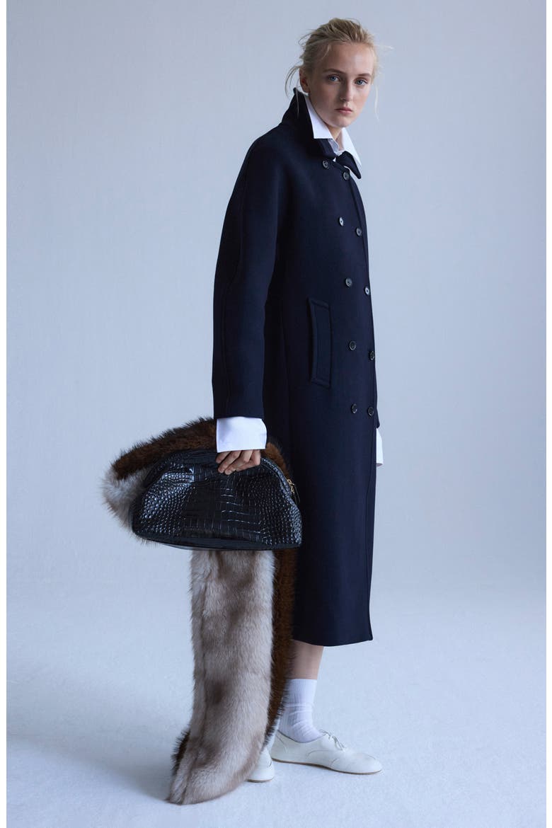 Double Breasted Virgin Wool Blend Coat, Alternate, color, DARK NAVY