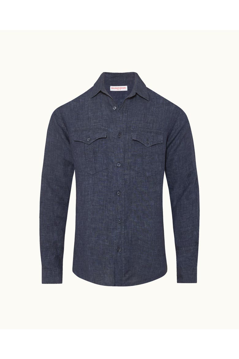 Colburn Lino Tailored Fit Linen Shirt with Chest Pockets, Alternate, color, NIGHT IRIS